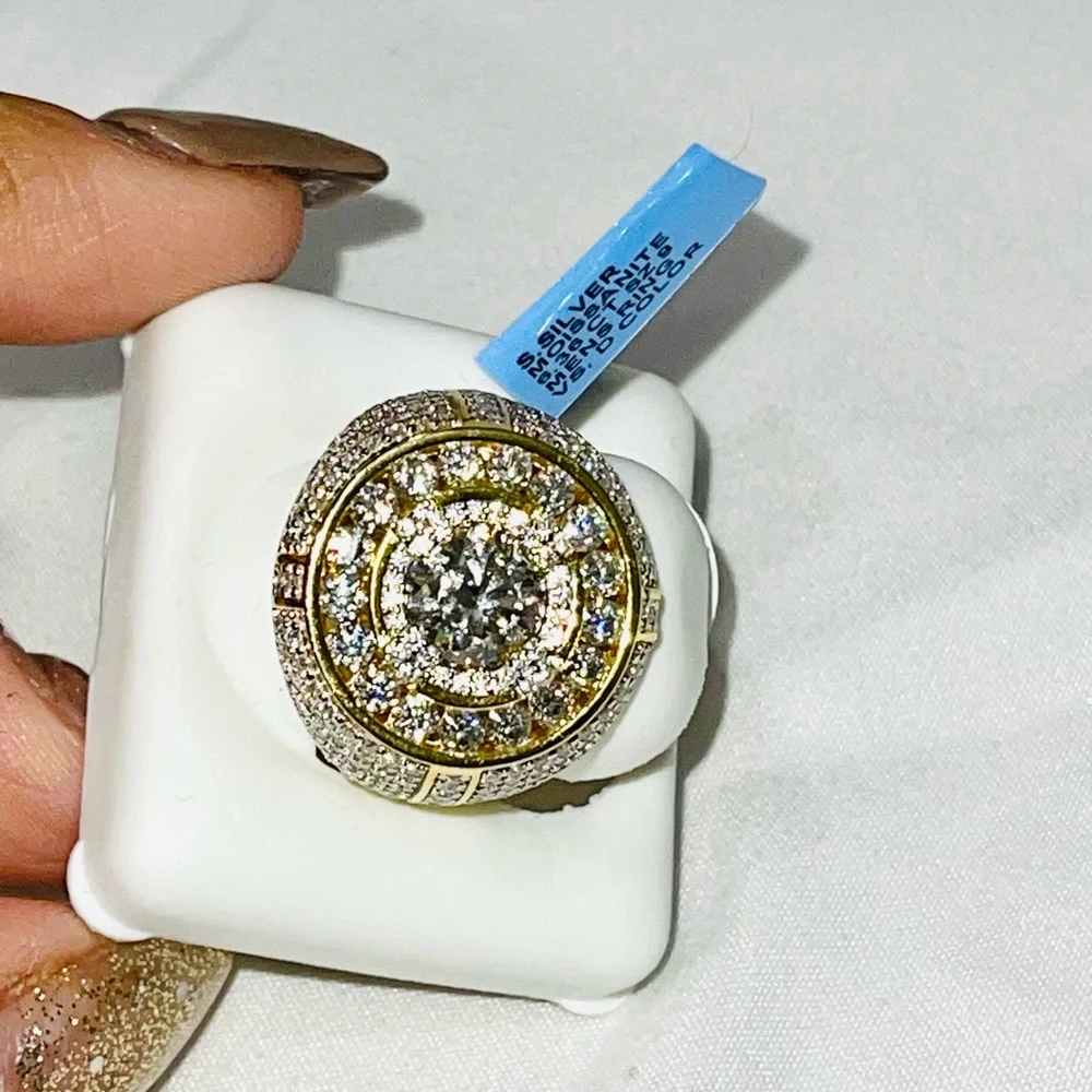 VS D Clarity GRA Certified Mens Iced out Ring 14k Gold Vermeil Lab Grown Diamond - Picture 12 of 13